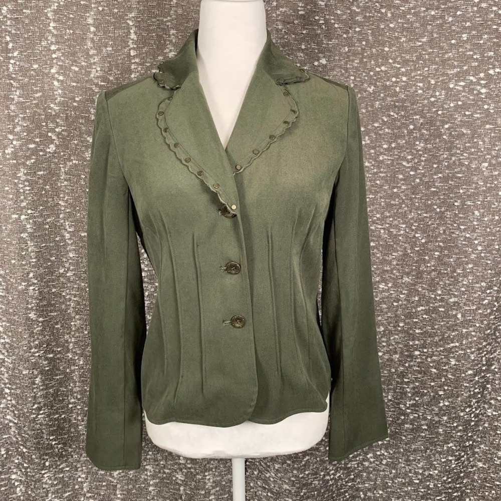 Vintage Requirements Green Scalloped Studded Blazer Jacket Y2K Preppy Women's S